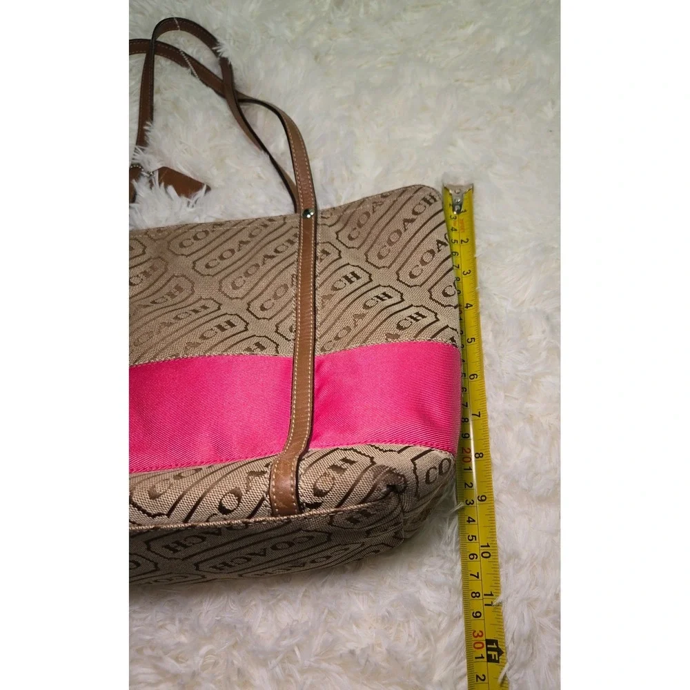 Coach Gallery Optic Print Pink Stripe Tote Bag Purse Handbag